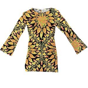 Zara Retro Print Paisley Floral Mini Bell Sleeve Cutout Mini Dress Size XS EUC